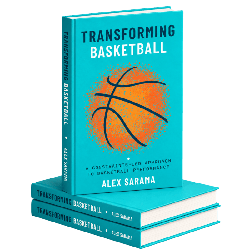 مجموعة من النسخ المجلّدة لكتاب Transforming Basketball: A Constraints-Led Approach to Basketball Performance للمؤلف Alex Sarama.