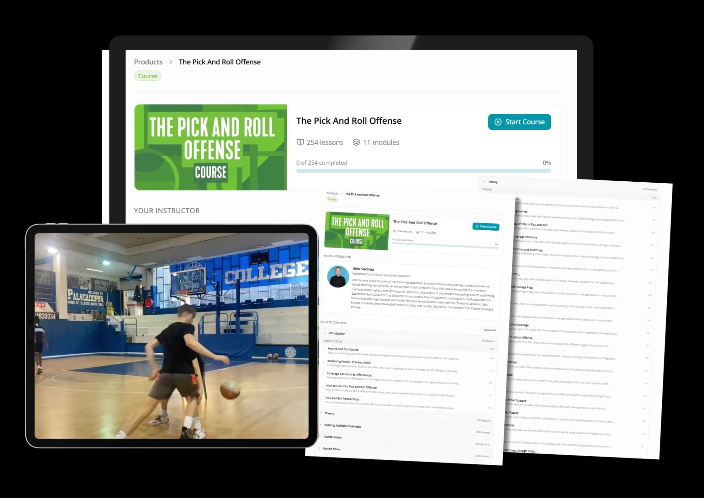 The Pick and Roll Offense course with lesson, game video and workbook previews.