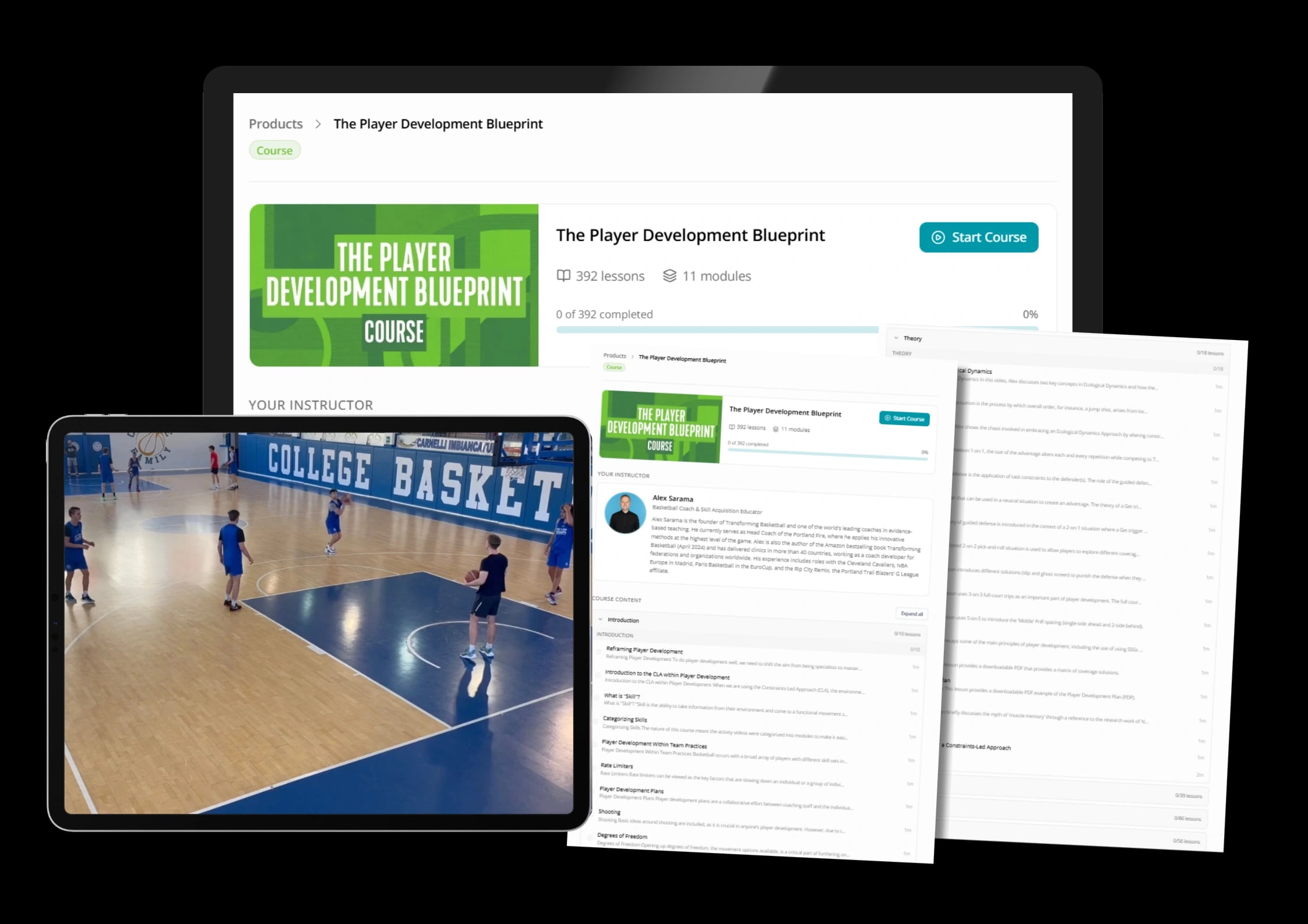 The Player Development Blueprint course with lesson, game video and workbook previews.