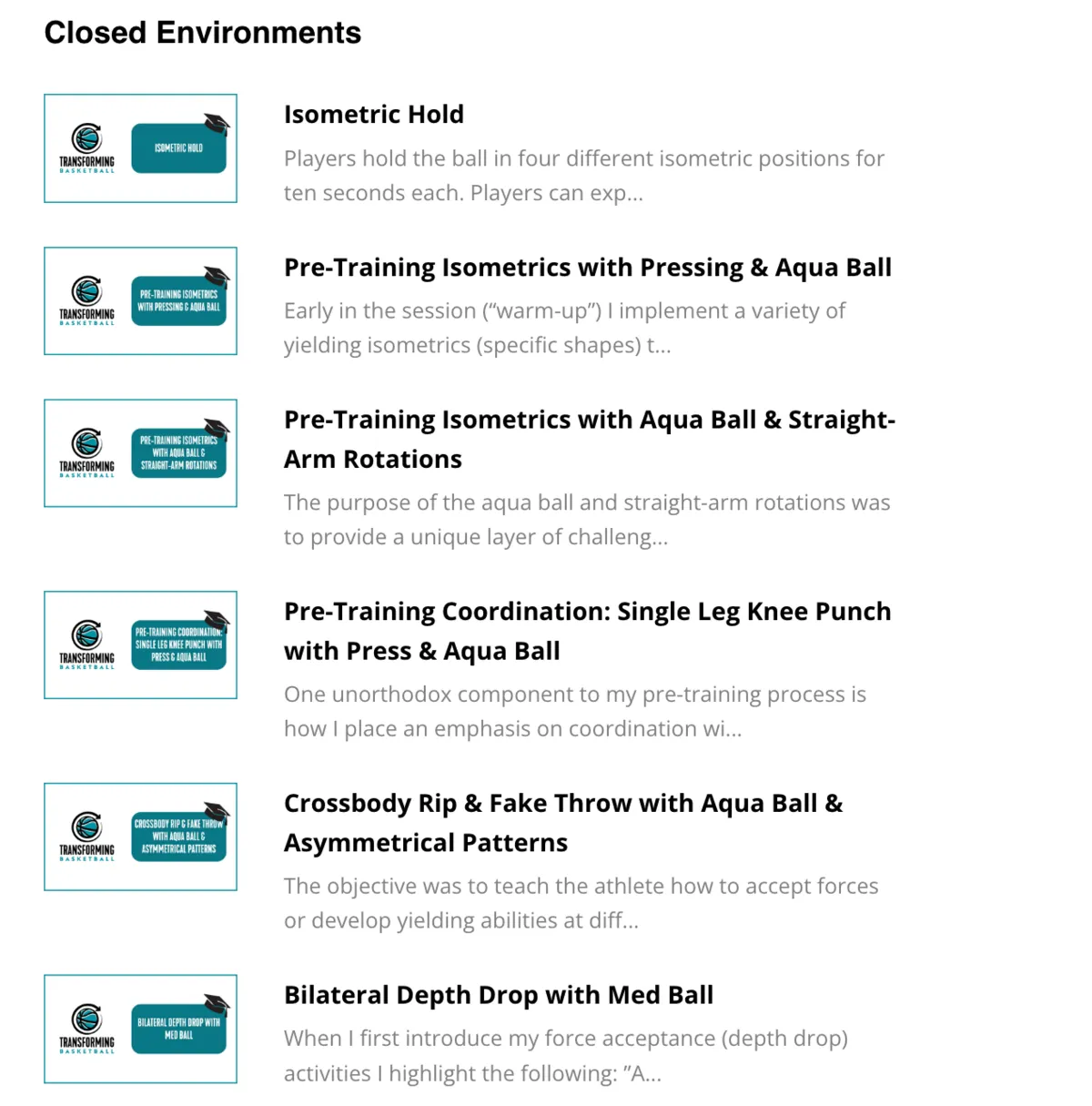 Closed Environments lesson list