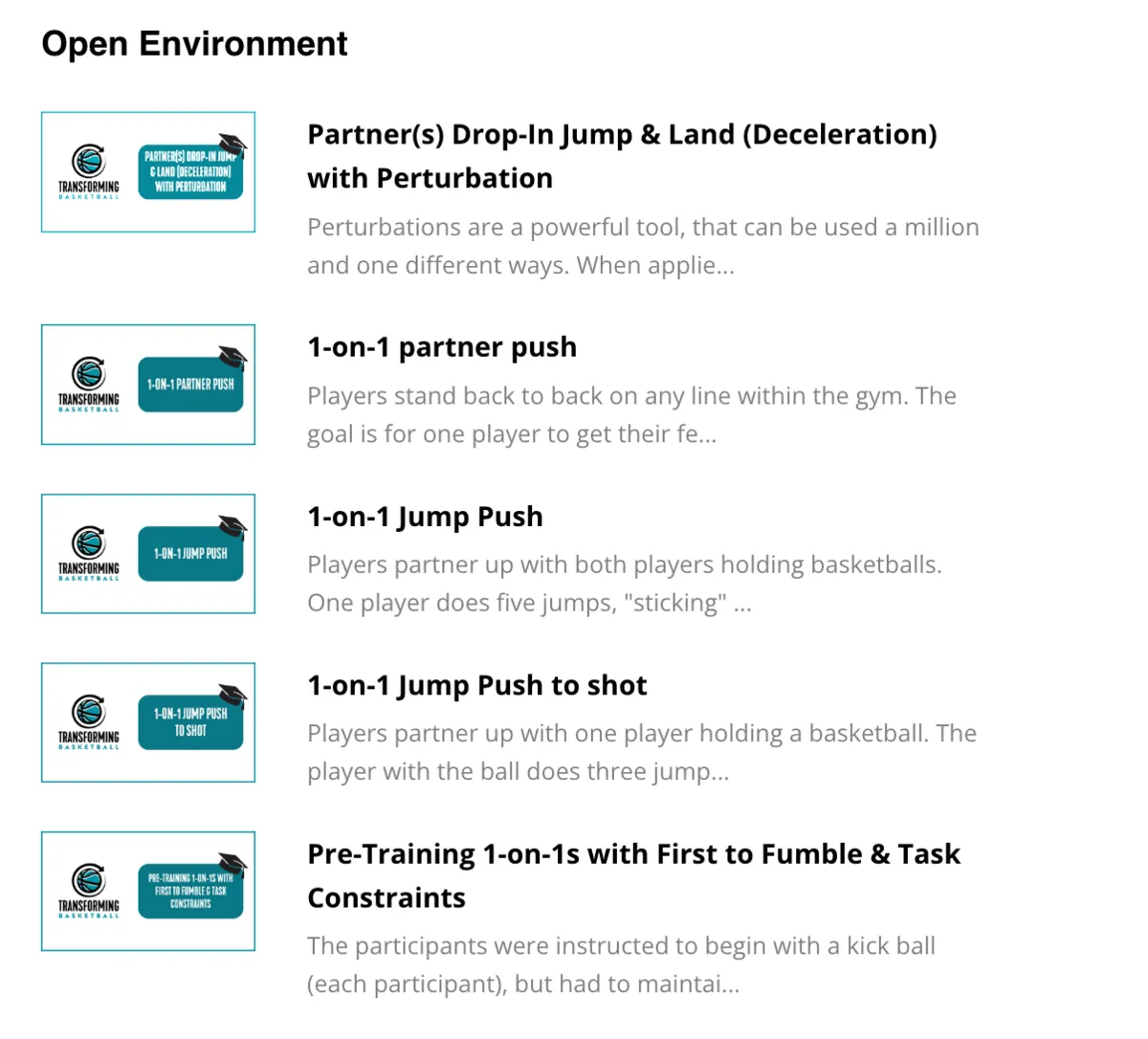 Open Environment lesson list