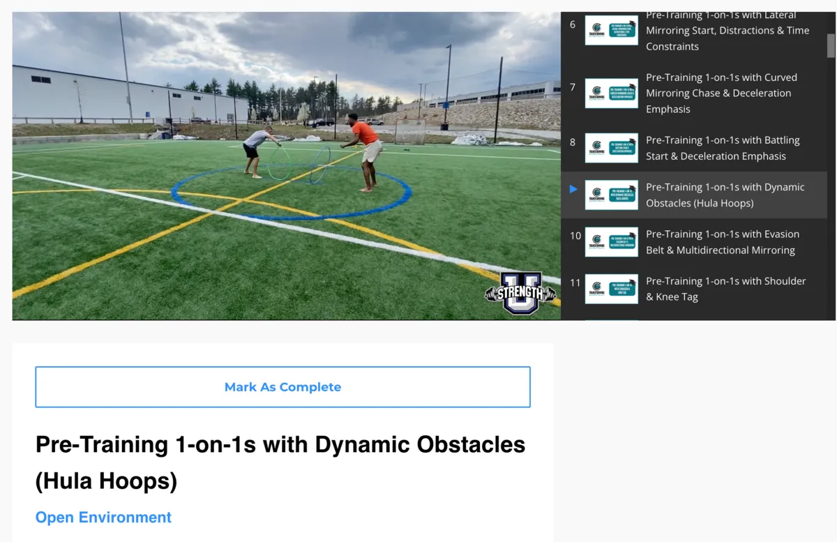 Pre-Training 1-on-1s with Dynamic Obstacles (Hula Hoops)