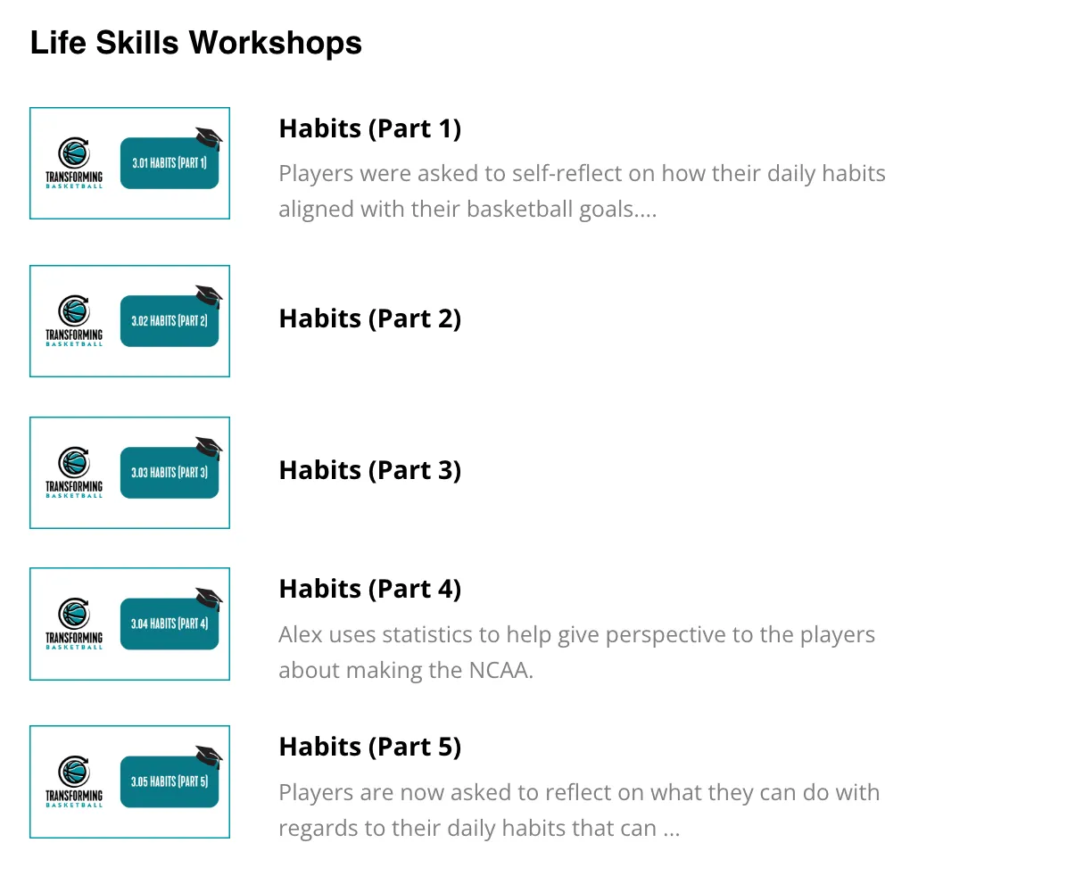Life Skills Workshops: Habits
