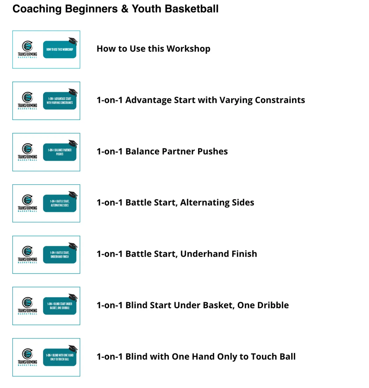 Lesson list: how to use the workshop and 1-on-1 games