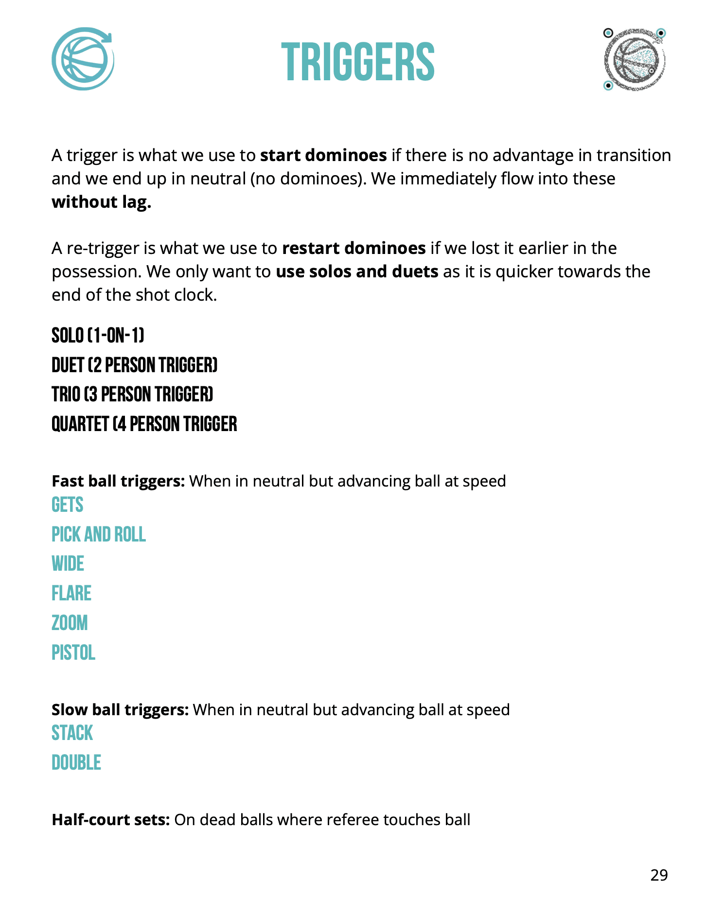 The Philosophy of a Free-Flowing Offense — diagram page from the playbook